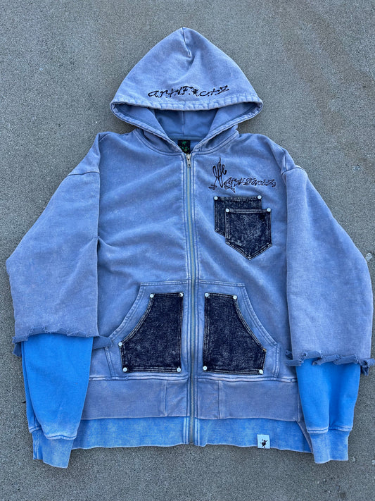 Double Layer Washed Zip Up